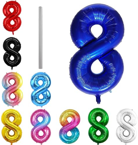 Geburtstag zahlen Luftballon 8 jahre-Blau XXL Jumbo Folienballon 40 Zoll – 101 cm Luftballons 8 Geburtstag Junge Mädchen Babyparty Geburtstagsdeko Jubiläumsparty Dekoration