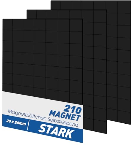 20x20mm Große Magnetplättchen Selbstklebend, 210 Stück Flexible Klebemagnete Magnete Selbstklebend Magnet Klebepads für Bilder Poster Fotos Notizen(für leichte und kleine Gegenstände)
