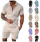 Generic Angebote des Tages Heute Damen Sommer Set Herren Outfit Vintage Leinenhose Herren Sommer Baggy Hawaii Sommerkleid Herren Männer Kleidung Sport Kleidung Männer(2-Beige,M)