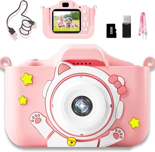 Lnicez Appareil photo numérique pour enfant - 48 MP - Double objectif 1080P - Pour garçons et filles de 3 à 12 ans - Cadeau de Noël - Carte 32 Go