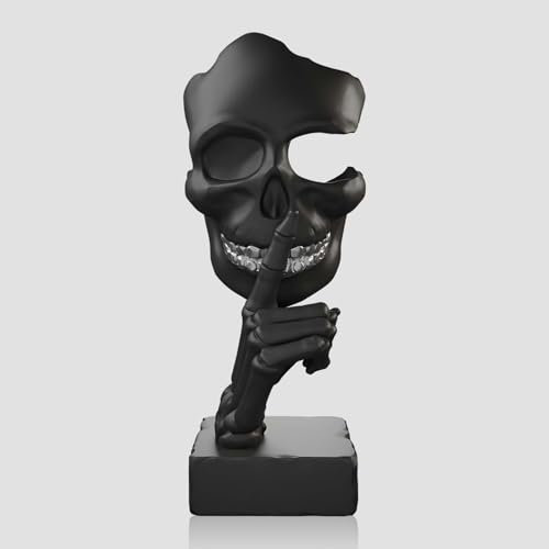 Halloween Totenkopf Statue Dekor, Schweigen ist Gold, abstrakte Kunst, Sprich nichts Böses, charakteristische Modellierungsdekoration, Ornamente, Heimdekoration, Büro, Bücherregal, Schreibtisch