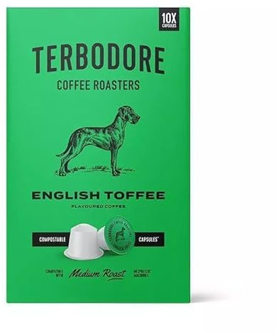 Terbodore | English Toffee Coffee Pods | Delicious Toffee Flavour | Subtle Butterscotch Aroma | Smooth | Home or Cafe | English Toffee Coffee Pods