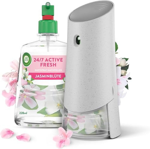 Air Wick Active Fresh – Starter Set – Aeorosolfreier, automatischer Lufterfrischer – Raumduft Jasminblüte – 228 ml Nachfüller + Gerät (Packung mit 5)