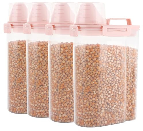 LOPYXBR 4Pcs Cereal Storage Containers With Spout, 3L Dog Food Storage Container with Measuring Cup 3kg, Pink Flour Storages Containers for Dry Food Cereals Rice Pet Foods