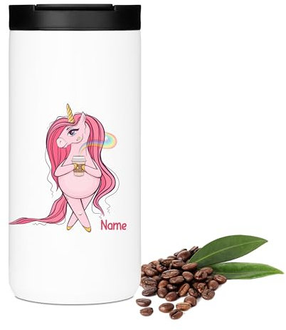 GRAZDesign Taza de café personalizada, diseño de unicornio con nombre, diseño divertido, taza térmica de 400 ml