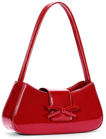 GETERUUV Umhängetaschen für Damen, Lackleder, Rot, Kokette Schleife, Geldbörse, Y2k, kleine Umhängetasche, Mini-Clutch, Geldbörse, Handtasche, Rotes Lackleder