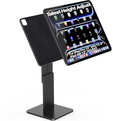 Höchster höhenverstellbarer magnetischer Ständer für iPad Pro 13 Zoll M4, iPad Pro 12,9 Zoll, iPad Air 13 Zoll M3/M2, maximale Höhe 44,5 cm, für iPhone w/MagSafe, Ucable USB-C-Kabel, MagFlott Pro V2