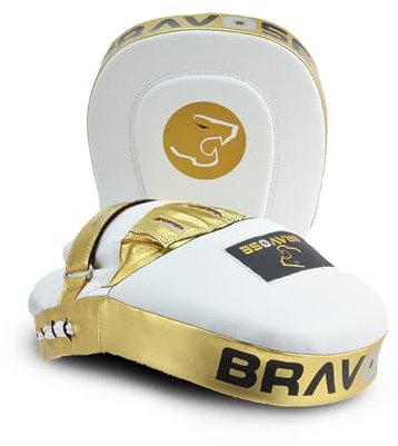 Bravose Elite Boxing Pads Adult Focus Mitts Leather Round Curved Punching Sparring Pads For Hook & Jab Martial Arts Muay Thai Pad Training Practice With Adjustable Hook Loop Strap & Air Mesh Fabric