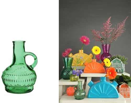 NaDeco Glasvase klein 'Lille', Höhe 10cm, Durchmesser 7 cm, viele Farben zur Auswahl | Glasflasche | Bunte Dekoflasche | Kleine Glas-Flaschen | Kleine Deko-Vasen | Deko-Blumenvase, Farbe:Moosgrün