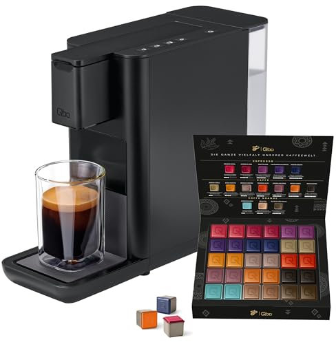 Tchibo Qbo ICONIC Premium Kapselmaschine inkl. 16 recyclebare Qbo Kapseln für Espresso, Caffè und Caffè Grande, kompaktes, innovatives Design, Dark Chrome
