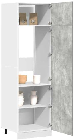 Gecheer Armario de Frigorífico para Cocina con 4 Estantes y 3 Puertas - Madera de Ingeniería, Color Gris Hormigón, 60 x 57 x 207 cm