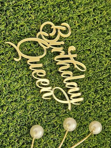 Acrylic Birthday Queen Cake Charm,Birthday Queen Cake Topper Decorations.!!! (Rose-Gold Mirror Acryl)