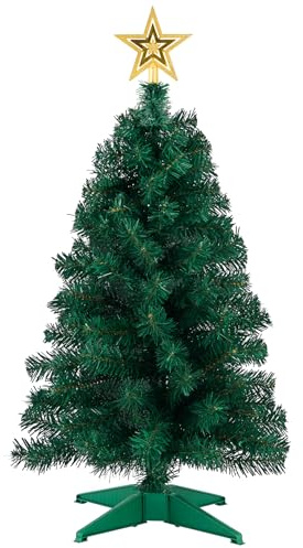 3ft Artificial Christmas Tree with Gold Tree Topper Star, Mini Xmas Pine Tree with 4-Leg Stable Plastic Base, Small Tabletop Christmas Decoration for Home Office Holiday Party Indoor Use