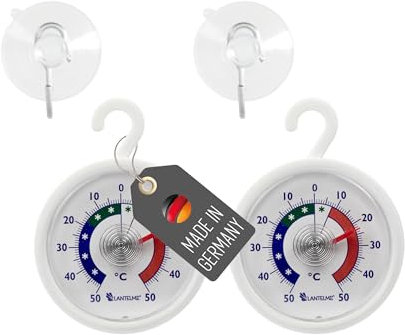 Lantelme 2 Stück Kühlschrankthermometer Temperatur -50°C bis 50°C | mit Saugnapf und Klebepad anbei | Kühlschrank Thermometer Set Analog Bimetall Rund Ø 5,2cm | Gefrierschrank Kühltheke Weinlager (2)