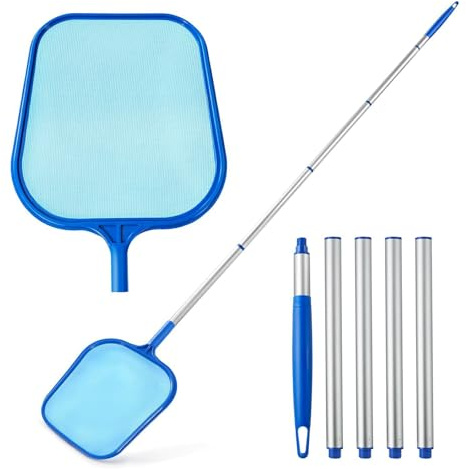 Pool Kescher 158CM Kescher Pool mit 5 Abschnitte Teleskopstange Teichkescher Oberflächenkescher Feinmaschig Fein Skimmer Netz Poolkescher Poolreinigung Kescher Feinmaschig für Schwimmbad Teich Algen