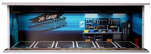 isplay Case für Hot Wheels, Diorama 1/64 Skala Auto Garage Modell mit LED-Lichtern und Acrylabdeckung, Stapelbares Auto Parkplatz Modell, Diecast Auto Display Case (24 Stunden)