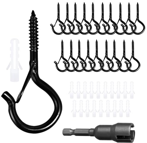 NAMIS 20 Stück Schraubhaken Schwarz,Screw in Hooks,Schraubhaken mit Sicherung,Haken zum Schrauben, können für Blumentöpfe, Dekorative Lampen und Tassen Verwendet Werden