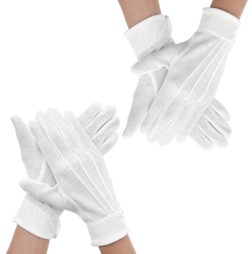 Giantree 2 Paar Baumwollhandschuhe Weiß, Weiße Handschuhe Mit Druckknopf Weisse Stoffhandschuhe Herren Damen White Handschuhe Herren Damen Für Hochzeiten Inspektionen und Paraden Smokings Schmuck