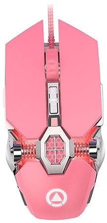 SHINEOFI 1 Pieza Ratón Gaming Profesional Rosa para Niñas Mouse Mecánico Ergonómico Accesorio de Computadora Silencioso con Iluminación LED y Botones Personalizables para Oficina