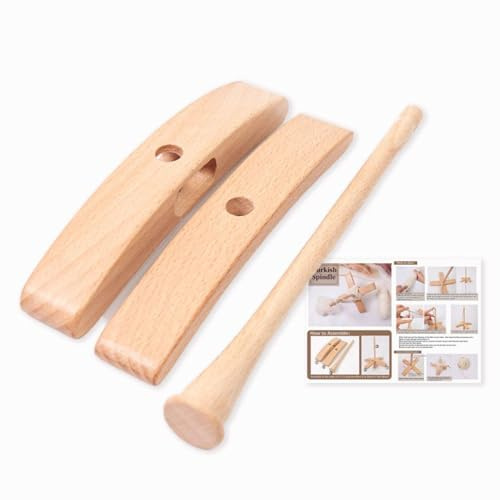 Handspindel zum Häkeln | -Set aus Wolle 15 x 15 x 19 cm | Tropfenform aus türkischem Holz, leicht zu transportieren und Zubehör für Ganch