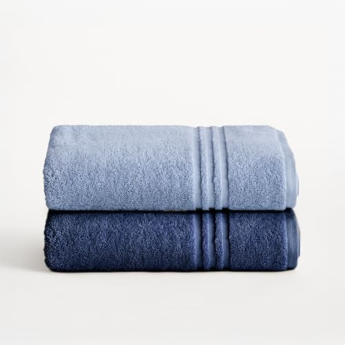 BOHEME Juego de 2 Toallas de Lavabo Premium Celeste-Azul Oscuro 50x100 cm | Incluye 2(50x100 cm). 100% algodón 700 g/m². Suaves, absorbentes, de secado rápido y lavables a máquina.