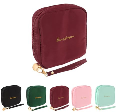 QUARKZMAN Mini Makeup Bag Niedliche Kleine Reise Kosmetiktasche Weinrot | Preppy Toilettentasche, Für Handtasche, Mit Reißverschluss, Für Münzen Hygieneartikel