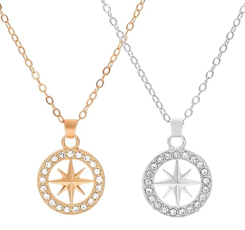 HQRKOTM 2 PCS Edelstahl Halskette-Hexagramm-Hal-skette(Gold + Silber), Unisex Halskette,Geeignet für Fans zum Geschenkeaustausch Kpop Kompass Anhänger Kette, Stry Fanartikel Geschenk