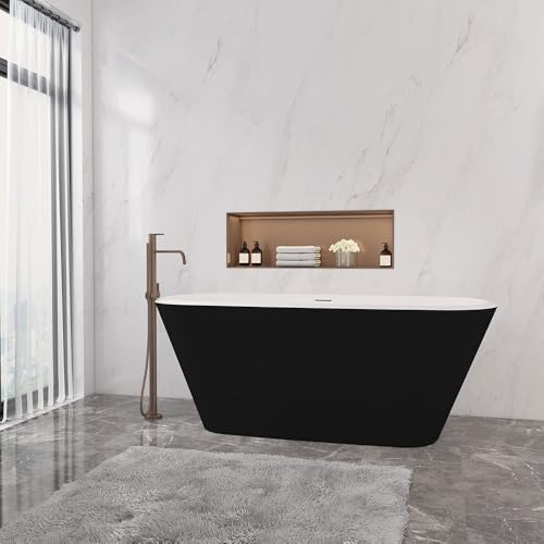 Acezanble 1600x730mm Modern Matt Black Freestanding Double Ended Bath Acrylic Bathtub