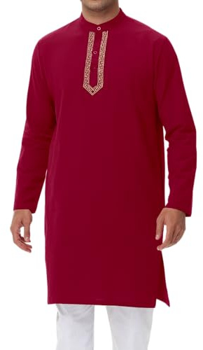 NANAMEEI Kurta Uomo Cotone Lino Collo Alto Manica Lunga Abbottonatura Caftano