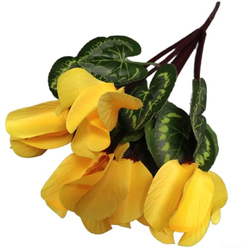 Aetluxery Fiori artificiali realistici a 7 rami di ciclamino, 36 cm, in seta, per casa, ufficio, tavolo, mensola, centrotavola per feste di nozze, multicolore (giallo pallido)