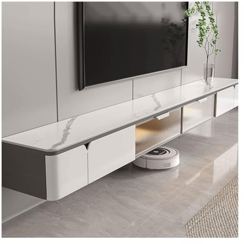 Mensola multimediale Home Moderno centro di intrattenimento galleggiante montato a parete Pannello TV a for , Theater con cassetti estraibili e ripiano portaoggetti, bianco per televisori(Piccolo)