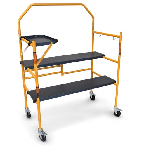 otgerlensker products Arbeitsbühne klappbar mit Rollen – höhenverstellbar 4 Stufen – Gerüst rutschfest bis 230 kg – Malerbühne, Rollgerüst, Klappgerüst & Werkbank für Innenausbau (1470 mm)