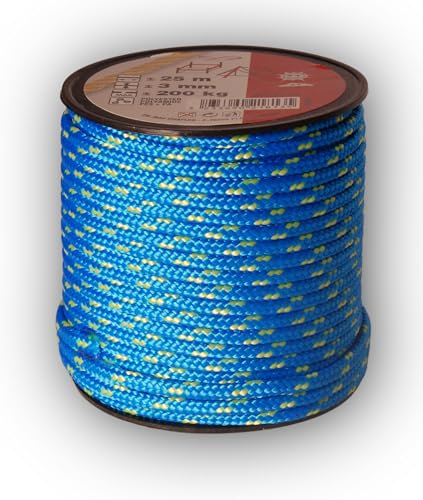 Chapuis MO325B Driza de poliéster - 200 kg - Diámetro 3 mm - Largo 25 m - Azul/Amarillo