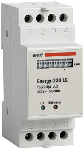 VEMER VN960100 ENERGY-230 LC - Compteur d'énergie électromécanique pour Systèmes Monophasés, Installation sur rail DIN, Blanc