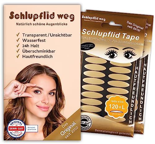 SCHLUPFLID TAPE® lady size (L) Augenlidliftig ohne OP [240 Stück] Kleine Schönheitshelfer für hängende Augenlider - Schlupflid Streifen im Doppelpack - Augenlidklebeband - Dermatest Note: sehr gut