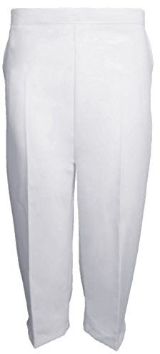 MyShoeStore Pack of 2 Women's Three Quarter Capri Trousers with Half Elasticated Waist, Straight Leg, 2 Pockets, 100% Polyester Material, White, UK Size 10