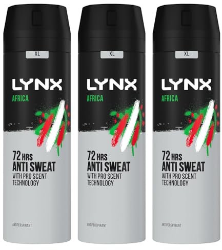 Lynx Africa 72 hour protection against odour and wetness Anti-perspirant Deodorant Spray no fuss aerosol for all-day freshness 200 ml pack of 3 - Packaging May Vary
