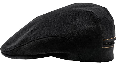 Sterkowski Derby Flatcap | 100% Leinen Super Leicht Herren Sommer Schiebermütze | Gatsby Sonnen Kappe Vintage Fisherhut Golf Cap Urbane Klassische Trendmütze Damen Retro Trucker Schwarz 60