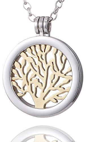 Morella Damen Halskette 70 cm Edelstahl und Anhänger mit Coin Wunderbaum Gold in Schmuckbeutel