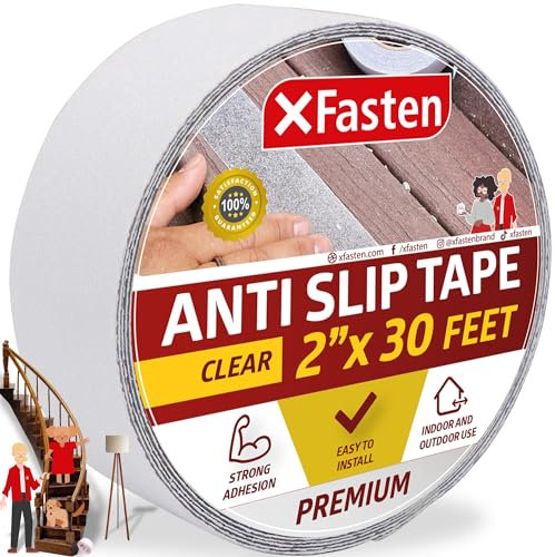 XFasten Cinta Adhesiva Antideslizante Transparente, 2 pulgadas por 30 pies (50.8mm x 9.14m) Cinta de Tracción de Seguridad