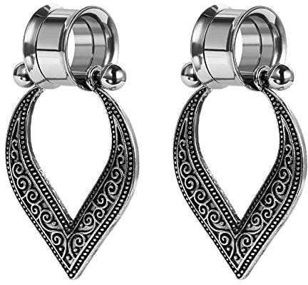 COOEAR Edelstahl-Messgeräte für Ohren Doppelt ausgestellte, verschraubte Stopfen und Tunnel Flower Dangle Expander Stretchers 2g to 1 inch