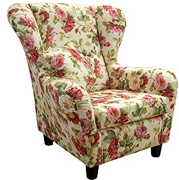 lifestyle4living Ohrensessel mit Webstoff Blumenmuster bezogen | Der perfekte Polstersessel für entspannte, Lange Fernseh- und Leseabende.