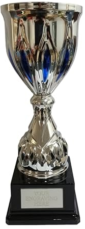 County Engraving Personalised Large Poseidon Blue And Silver Metal Cup Bowl Trophy Award, Ideal For Any Sport - Enter Your Own Custom Text