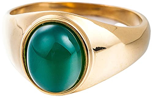 AMDXD Eheringe, 12.5MM Verlobungsring Vintage Gold mit Grün Oval Stein, Für Hochzeit, Verlobung, Partnerschaft, Grün, Gr.60 (19.1)