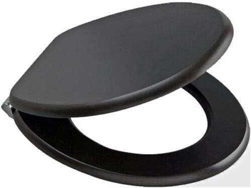 New 18 MDF Universal Bathroom WC Toilet SEAT Easy FIT with Fittings Wooden W/C (Black)