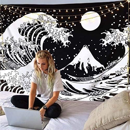 Cestbin Japanischer Ozeanwellen-Wandteppich, Kanagawa die große Welle, großer Sonnen-Mond-Wandteppich für Wohnzimmer, Schlafzimmer, Wohnheim (150 x 200 cm)