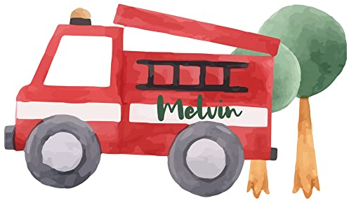GRAZDesign Wandtattoo Feuerwehr Auto Kinderzimmer Junge Babyzimmer, Feuerwehrauto personalisiert mit Name Sticker Fahrzeuge selbstklebend Coole Geschenke Kinder BxH 70x40cm