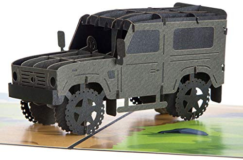 Cardology – Off-Road-Pop-Up-Karte, von Land Rover Defender inspirierte Geburtstagskarte, Vatertagskarten, handgefertigt für Herren (grau|weiß|grün|schwarz|braun, 15 cm x 20 cm)