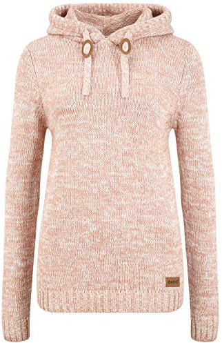 OXMO Philla Damen Strickpullover Kapuzenpullover Grobstrick Pullover mit Kapuze 100% Baumwolle Regular fit, Größe:XXL, Farbe:Powder ROS (795178)