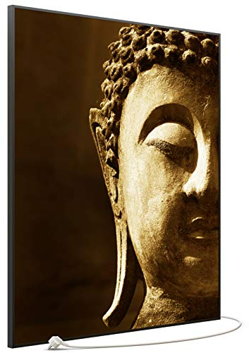 STEINFELD Bild Infrarotheizung mit Thermostat | Made in Germany | viele Motive 350-1200 Watt Rahmen schwarz (1200 Watt, 025h Buddha)